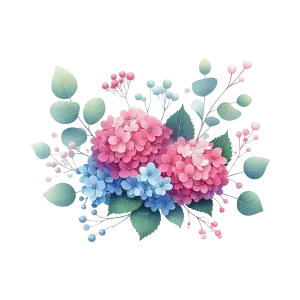 Colorful Hydrangea Flower Bouquet with Green Leaves