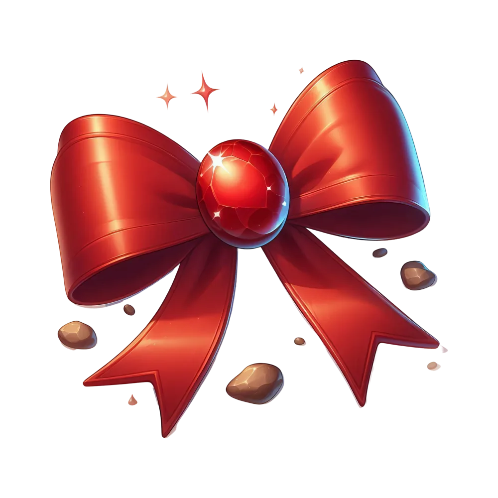 Shiny Red Ribbon Bow with Gem and Sparkles