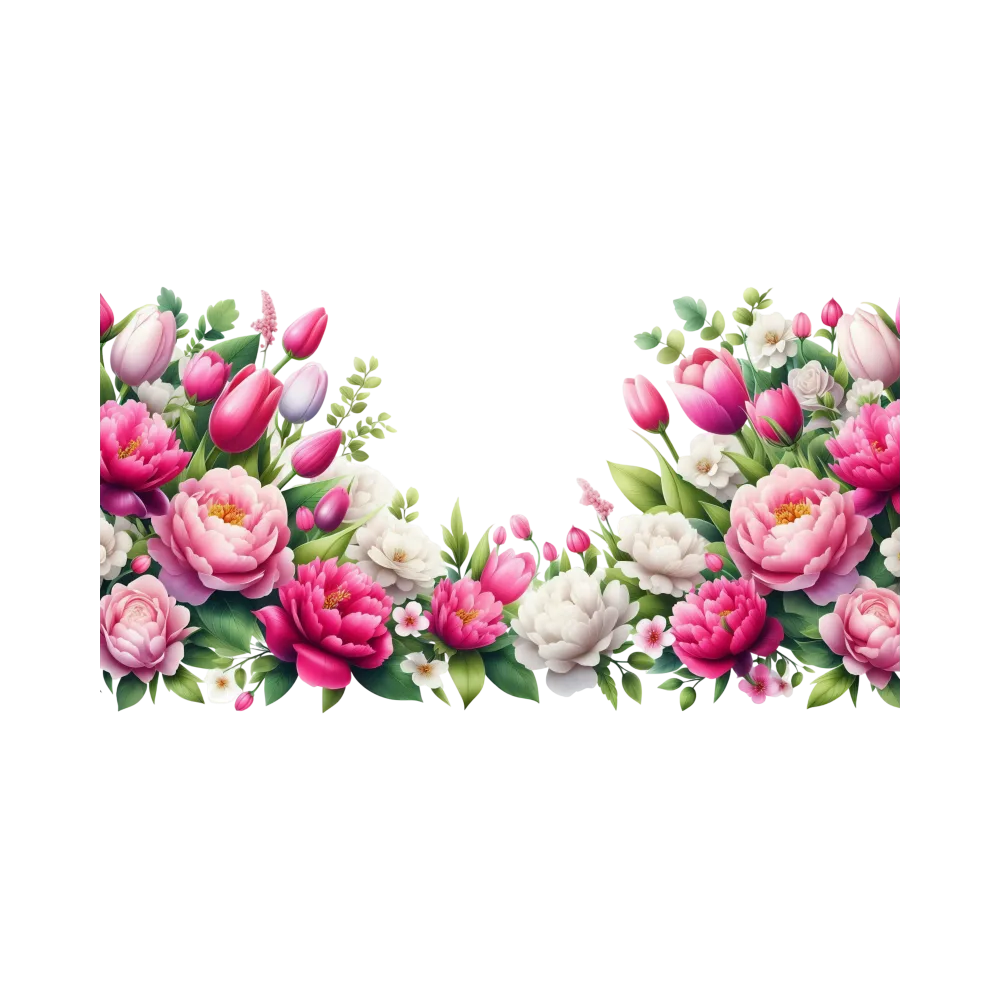 Pink and White Floral Border Frame with Tulips and Peonies