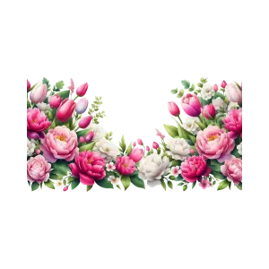 Pink and White Floral Border Frame with Tulips and Peonies