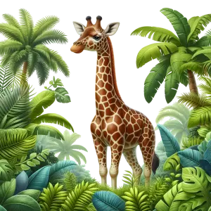 Young Giraffe in Lush Jungle Foliage