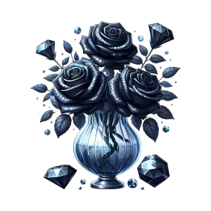 Black Roses with Diamond Accents in Glass Vase