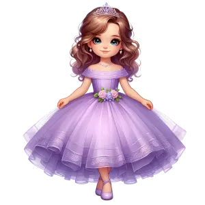 Cute Little Girl in Purple Princess Dress PNG