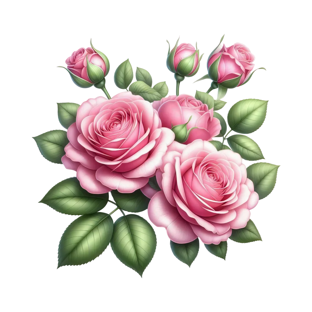 Pink Rose Bouquet with Green Leaves