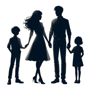 Silhouetted Family of Four Holding Hands