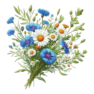 Wildflower Bouquet with Blue Cornflowers and White Daisies