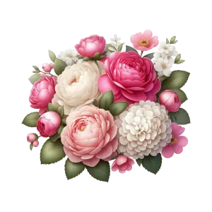 Pink and White Floral Bouquet with Green Leaves