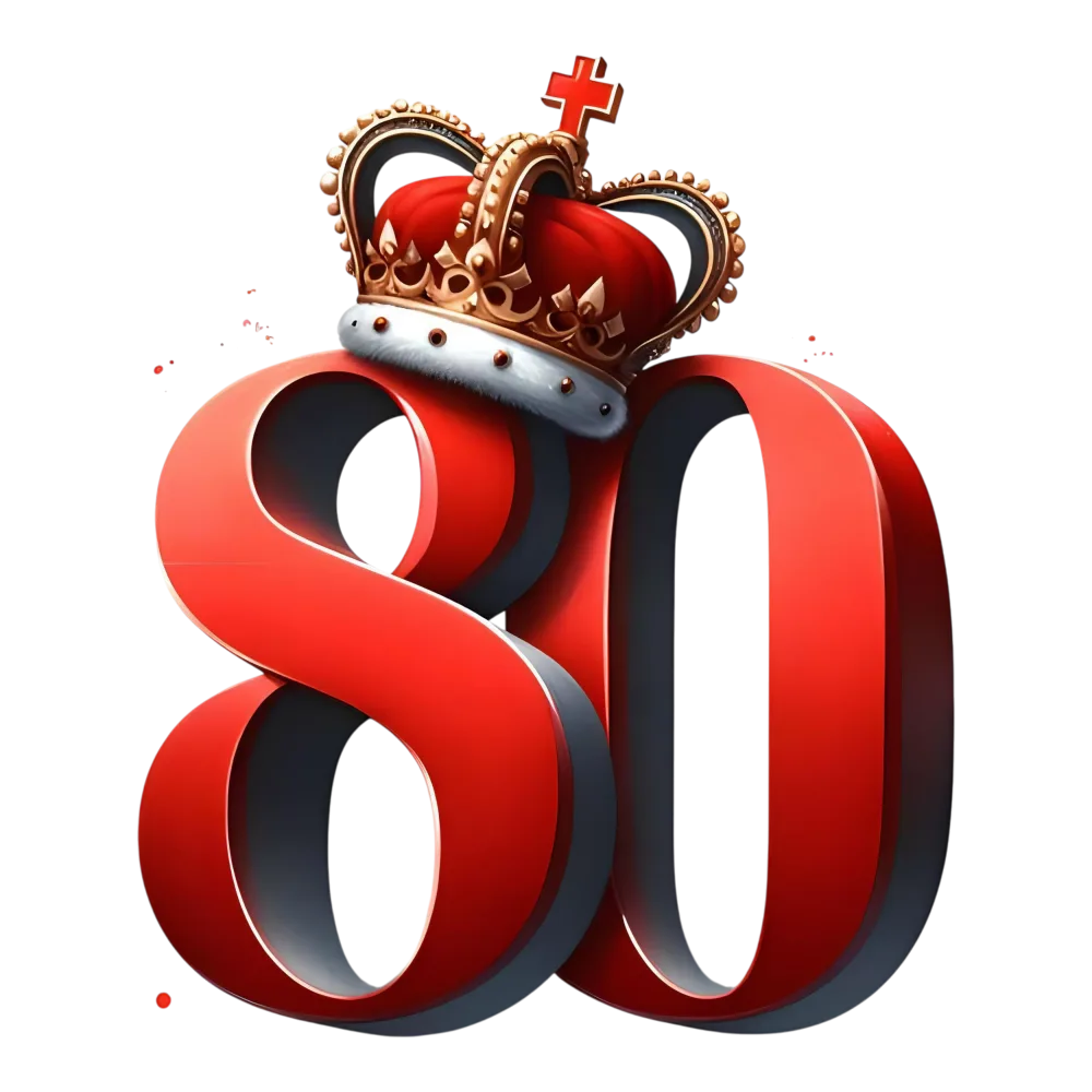 Red 3D Number 80 with Royal Crown
