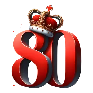 Red 3D Number 80 with Royal Crown
