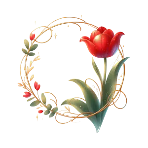Red Tulip Floral Wreath with Golden Accents