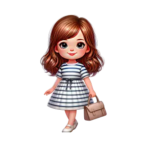 Cute Little Girl with Brown Hair in Striped Dress