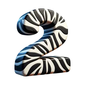 3D Number 2 with Zebra Stripes Pattern
