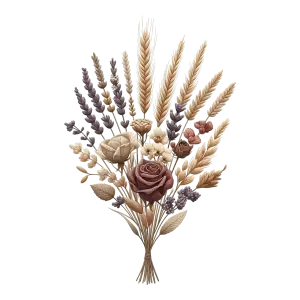 Bouquet of Dried Flowers and Wheat Stalks