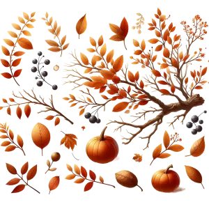 Autumn Leaves, Pumpkins, and Berries PNG Collection