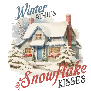 Winter Snow Scene with Snow-Covered House and Trees