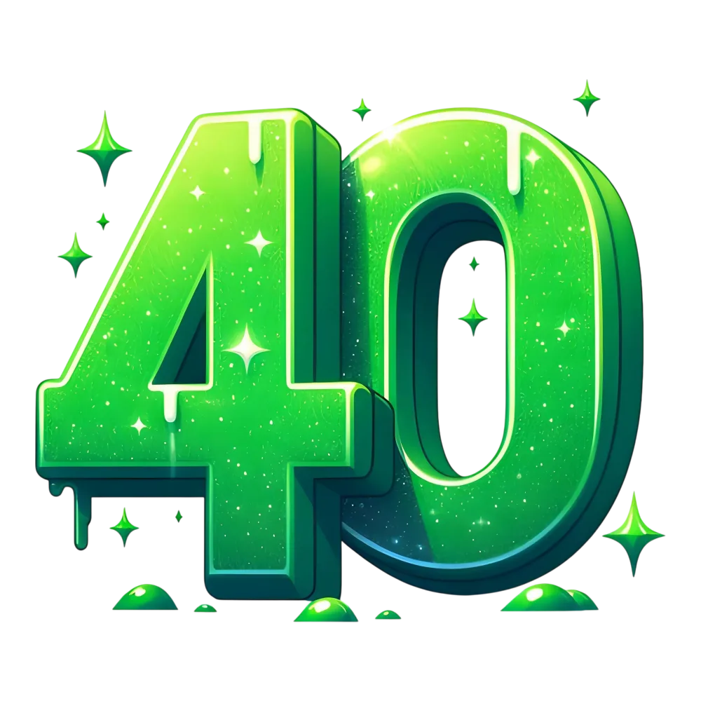 Glowing Green Number 40 with Sparkles and Drips