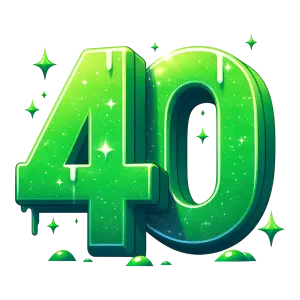 Glowing Green Number 40 with Sparkles and Drips
