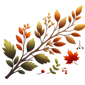 Autumn Branch with Colorful Fall Leaves and Berries