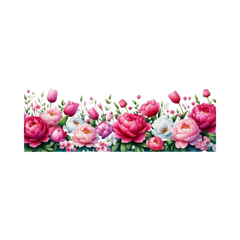 Colorful Peony and Tulip Flower Border