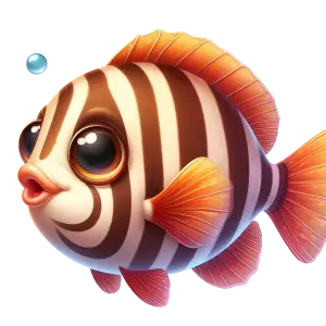 Cute Cartoon Striped Fish with Big Eyes and Orange Fins