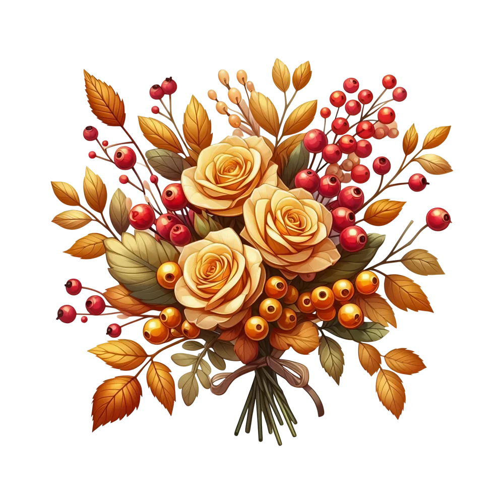 Autumn Bouquet with Yellow Roses and Berries