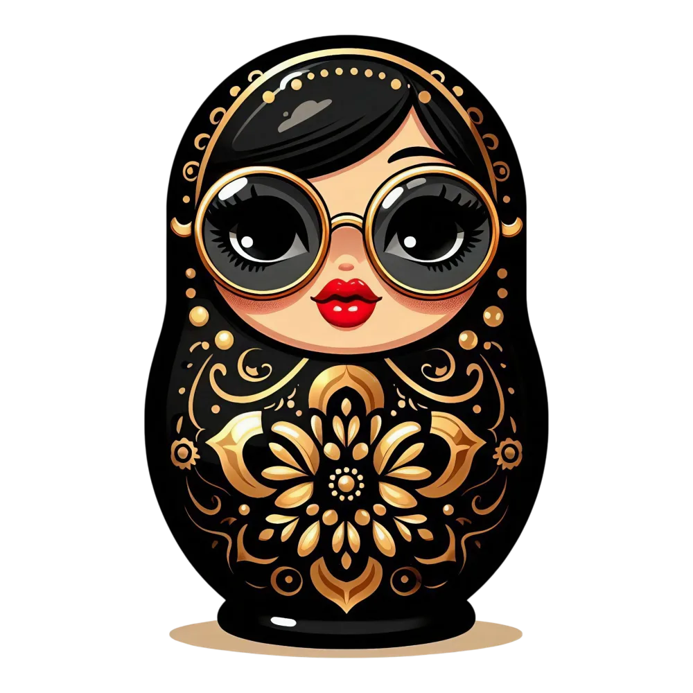Black and Gold Russian Matryoshka Doll with Sunglasses