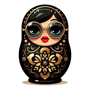 Black and Gold Russian Matryoshka Doll with Sunglasses