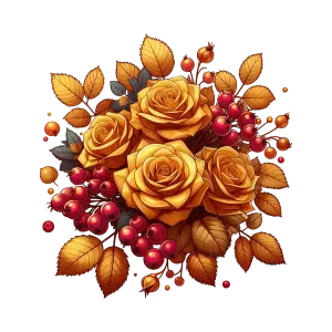 Golden Yellow Rose Bouquet with Autumn Leaves and Red Berries