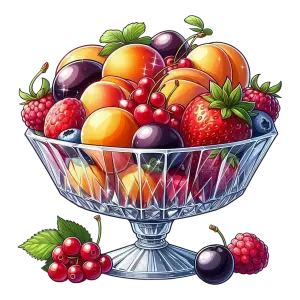 Crystal Bowl Filled with Mixed Fresh Fruits Illustration
