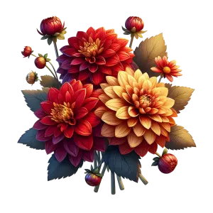 Colorful Dahlia Flower Bouquet with Red and Yellow Blossoms
