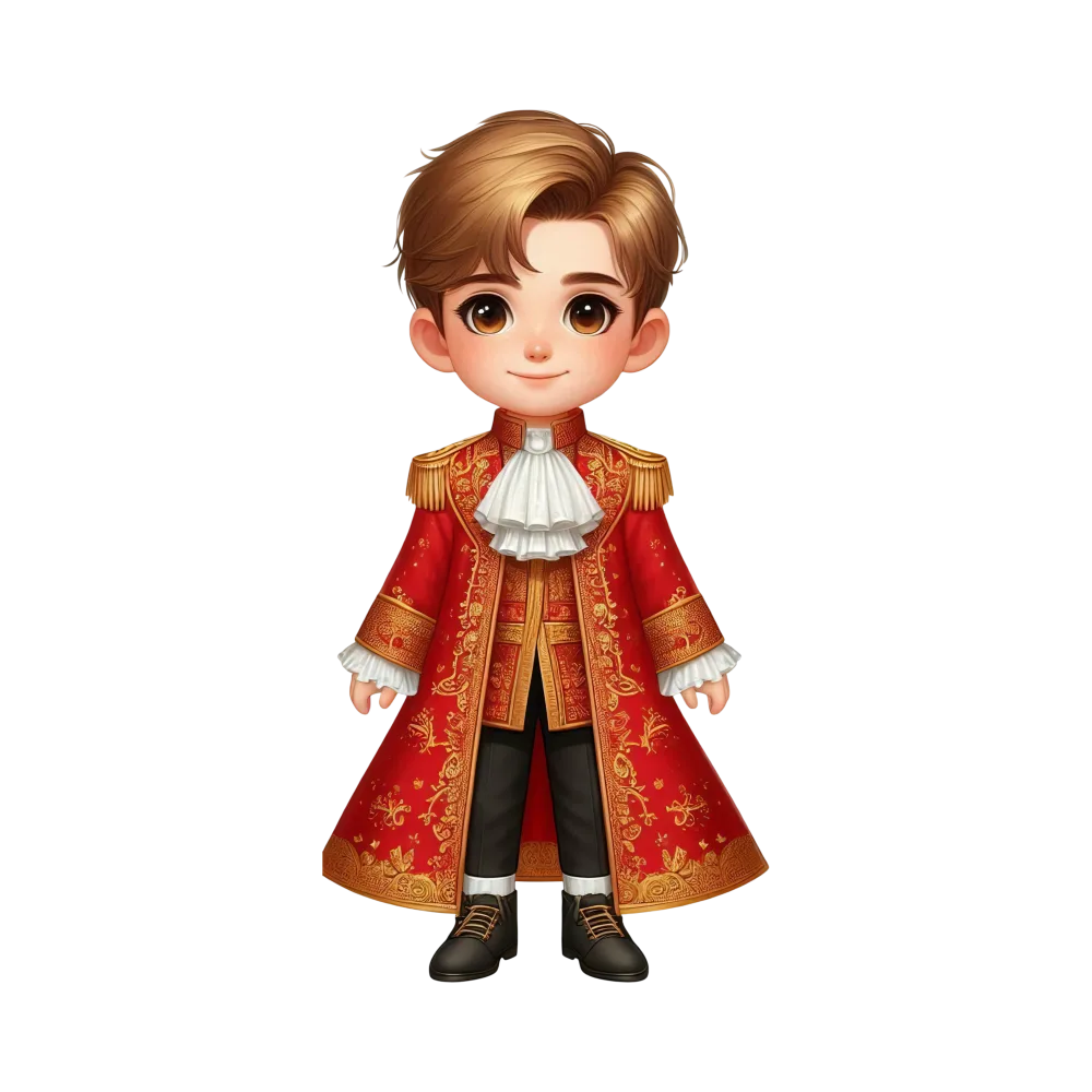 Chibi Style Royal Boy in Ornate Red Coat