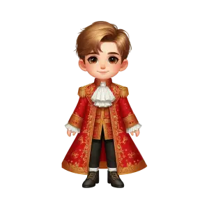 Chibi Style Royal Boy in Ornate Red Coat