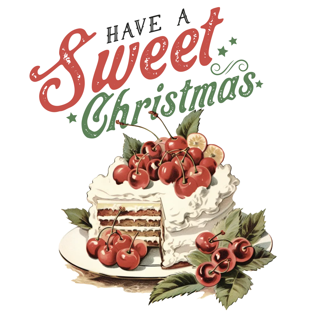Sweet Christmas Cake with Cherries Decoration