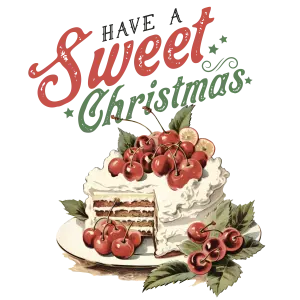Sweet Christmas Cake with Cherries Decoration
