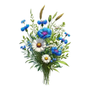 Wildflower Bouquet with Blue Cornflowers and White Daisies