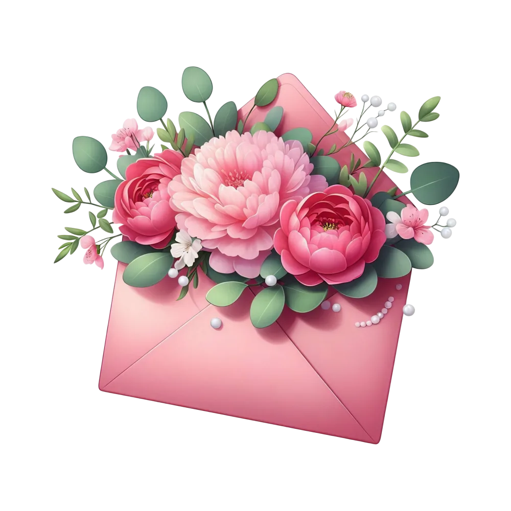 Pink Envelope with Floral Bouquet