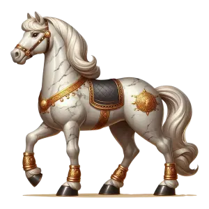 Decorative Marble Horse Statue with Gold Accents