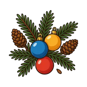 Christmas Pine Branch with Ornaments and Pinecones