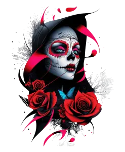 Sugar Skull Woman with Red Roses and Butterfly