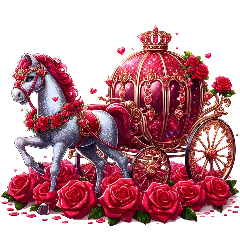 Decorative Royal Horse and Rose Carriage Illustration