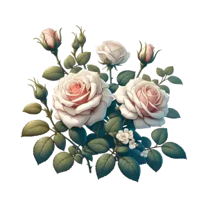 Realistic White and Pink Roses with Green Leaves PNG