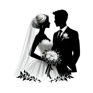 Elegant Black and White Silhouette of Bride and Groom Wedding Couple