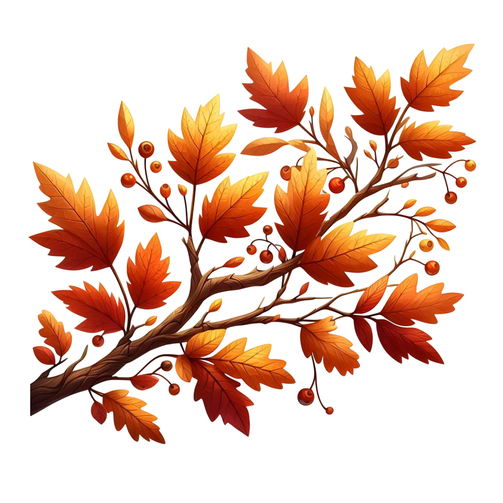 Autumn Maple Branch with Orange Leaves and Berries