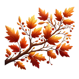Autumn Maple Branch with Orange Leaves and Berries