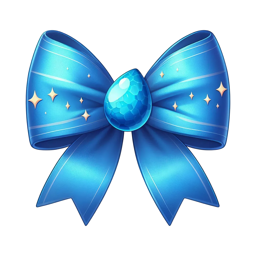 Shiny Blue Ribbon Bow with Gemstone and Sparkles