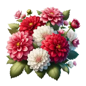 Colorful Dahlia Flower Bouquet with Red, Pink, and White Blooms