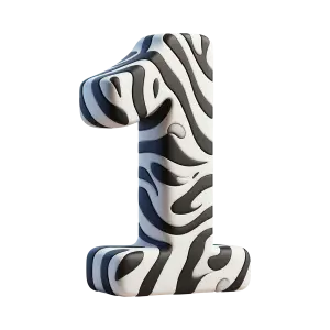 3D Number One with Zebra Pattern