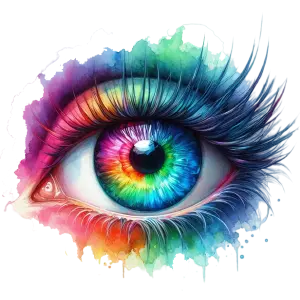 Rainbow Colored Eye with Vibrant Watercolor Effects