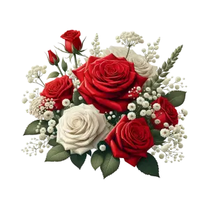 Bouquet of Red and White Roses with Baby's Breath