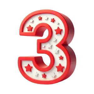 Red and White Number 3 with Stars Decoration